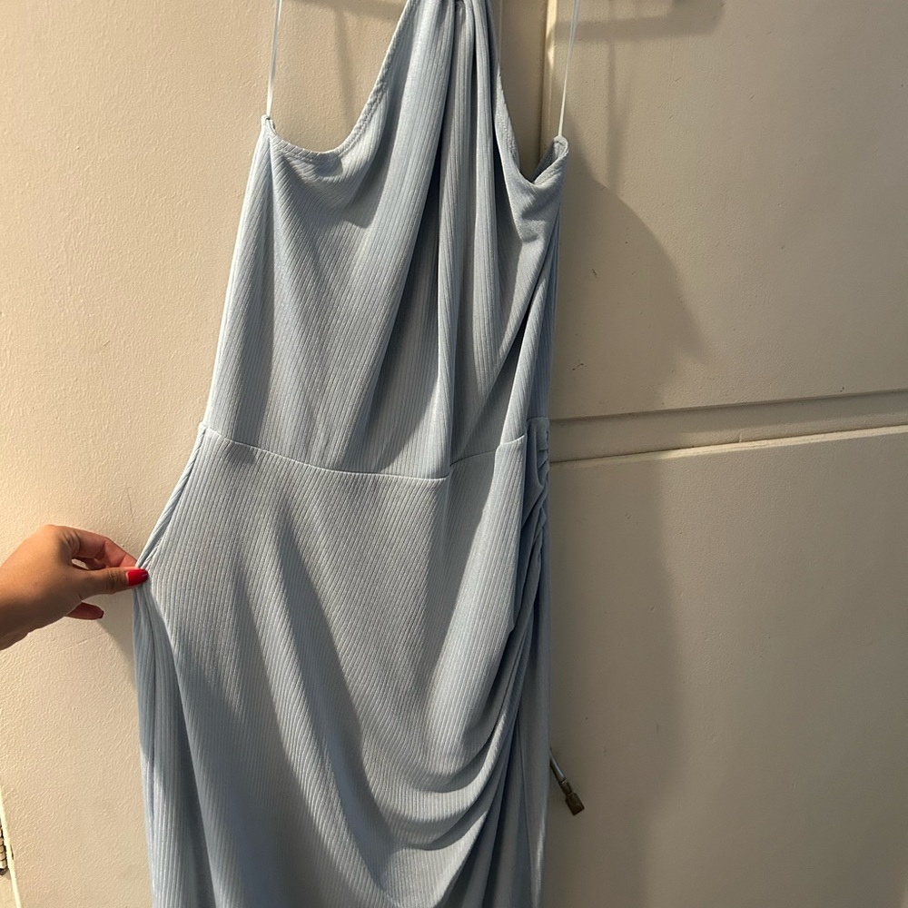 Light blue ribbed halter dress Large
